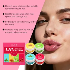 Detalle de mascarilla labial nocturna con textura suave, fórmula hidratante y cuatro sabores.