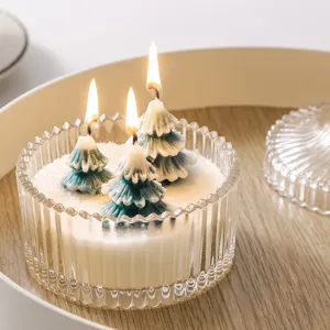 Scented Christmas tree candles in fluted glass jar for romantic holiday home decor gift