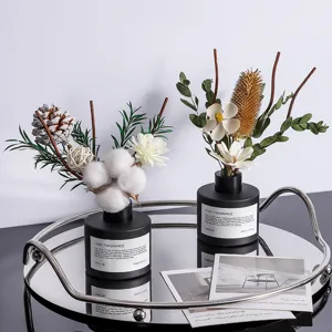 Glass Reed Diffuser Bottle With Dried Flowers Rattan Natural Plant Home Fragrance Air Freshener Aromatherapy Set