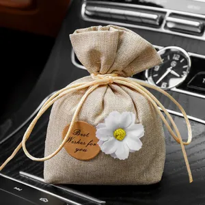 Burlap sachet air freshener for car and wardrobe, cute floral design with pleasant fragrance.