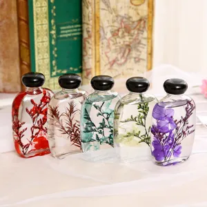 Bottiglia di aromaterapia con fiori galleggianti 100ml bottiglia piatta retro diffusore.