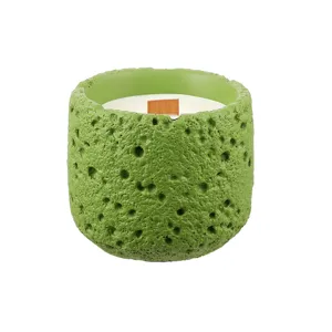 Green Textured Ceramic Scented Candle Soy Wax Wooden Wick Home Decor Aromatherapy