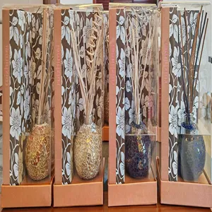 Handmade mosaic glass reed diffuser gift set with natural sticks for home room air freshener.