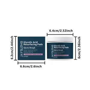 Glycolic Acid Resurfacing Pads detail showing jar and box dimensions and packaging.