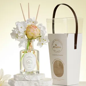 Glass Reed Diffuser Bottle With Artificial Flowers And Rattan Sticks Air Freshener For Home Bedroom Decor