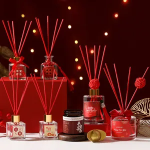 New Year Reed Diffuser Gift Set Home Living Room Red Festive Aromatherapy Bottle Essential Oil Air Freshener Souvenir