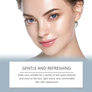 Facial skincare product detail view featuring refreshing daily care formula for various skin types.