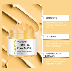 Detalle de mascarilla de arcilla y curcuma Viareline con textura rica y bentonita glicerina activa.