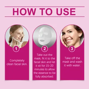 Gezichtsmasker toepassing instructie grafiek toont stapsgewijze routine voor optimale hydratatie.
