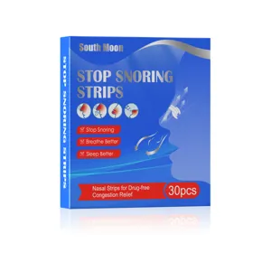 South Moon anti-snoring nasal strips detail view, 30pcs box packaging for better sleep.