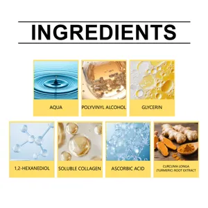 Infographie des ingrédients du masque au curcuma avec des extraits hydratants clés.