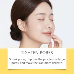 Vue détaillée du modèle de soin du visage montrant un effet lissant et resserrant les pores.