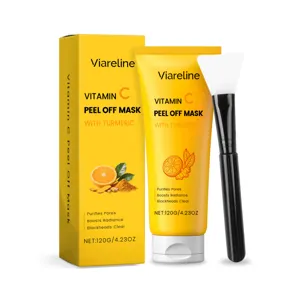 VIARELINE Masque Peel-Off Visage Vitamine C et Curcuma 120g avec pinceau pour les pores.