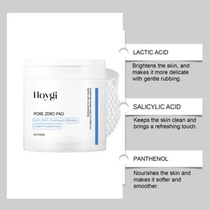 Detailed view of facial toner exfoliating pads jar with key ingredient and benefit callouts.