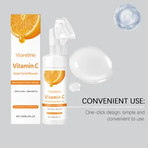 Vitamin C facial mousse detail, deep clean and moisturizing foam formula, 150ml pump bottle.