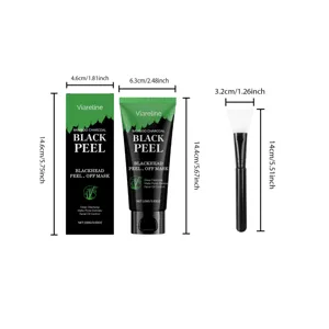 VIARELINE mascarilla peel-off de carbón de bambú y pincel con dimensiones claras.