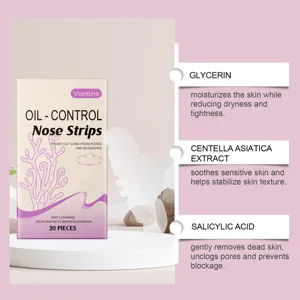 Primo piano di strisce nasali antisebo con ingredienti attivi come glicerina e acido salicilico.