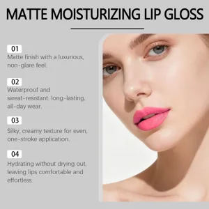 Matte moisturizing lip gloss detail, waterproof long-lasting formula with smooth creamy texture.