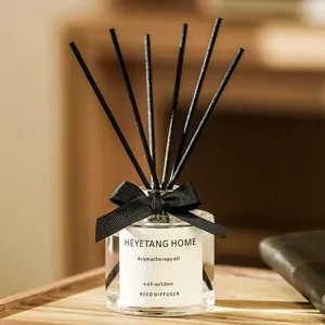 Diffuseur de parfum de luxe avec nœud noir, flacon en verre 120ml pour la maison.