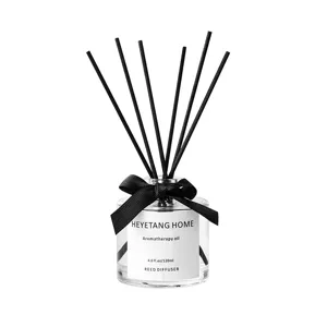 Diffuseur de parfum en roseau avec bâtons noirs et nœud, flacon en verre de 120ml pour la maison.