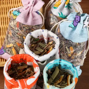 Natural herbal mosquito repellent sachet set, linen bags with dried wormwood for home use.