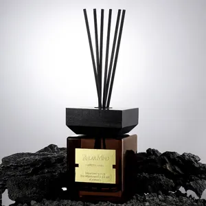Large capacity reed diffuser with black wooden cap and essential oil for home bedroom living room