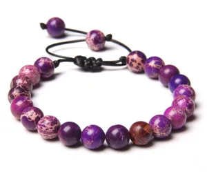 Bracelet perles jaspe impérial violet réglable bijoux yoga cadeau pierre précieuse femme