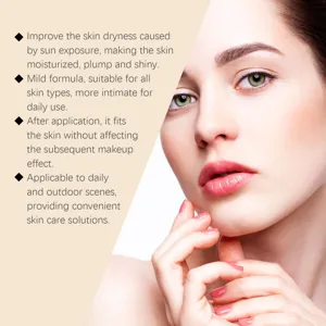 Détail de soin du visage montrant un effet hydratant lissant pour une utilisation en plein air.