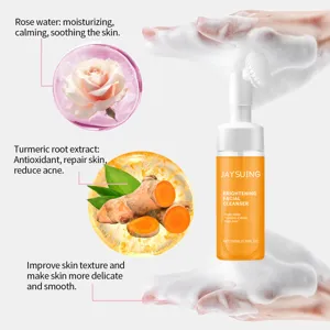 JAYSUING Mousse Nettoyante Visage au Curcuma avec Brosse Douce Soin De la Peau 100ml