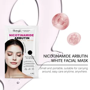 Detail van Hoygi niacinamide arbutine gezichtsmasker, draagbare hydraterende gezichtsverzorging.