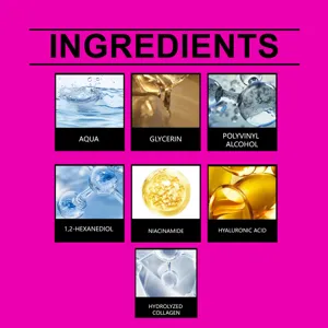 Vista detallada de los principales ingredientes activos incluyendo colágeno y ácido hialurónico.