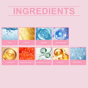 Grafico dettagliato degli ingredienti della maschera facciale con composti attivi scientifici.