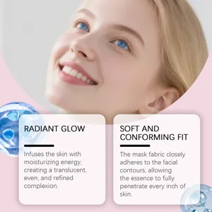 Primo piano dettagliato della maschera viso con consistenza idratante e vestibilità.
