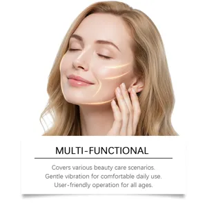 Vue détaillée de l'appareil de beauté pour le visage avec vibration douce et lifting.