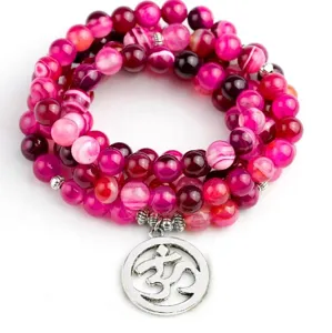 Natuurlijke Agaat Steen 108 Kralen Yoga Gebed Armband Ketting Met Legering Lotus Boeddha OM Hanger Mode Sieraden