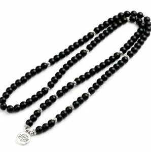 Bracciale Collana di Perle di Preghiera Buddiste in Agata Nera Naturale Con Ciondolo Loto Buddha in Lega Gioielli Moda Unisex