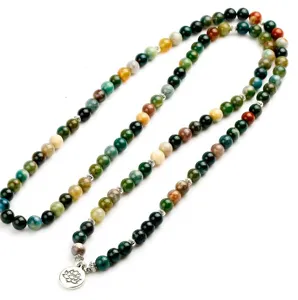 108 kraal mala meditatie ketting met lotus hanger kleurrijke agaat steen sieraden voor dames