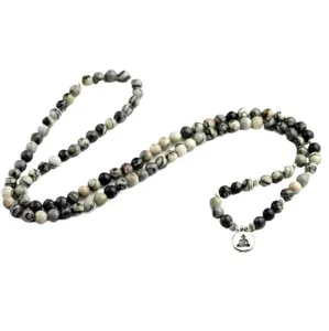 Collana mala in pietra naturale 108 perline 8mm agata grigia preghiera meditazione