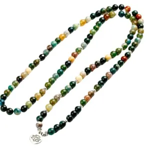 Klassieke 108 kralen meerkleurige agaat mala gebedskralen ketting met lotus hanger.