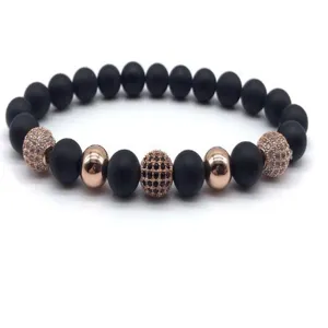 Mens Beaded Bracelet Alloy Micro Inlaid Rhinestone Round Matte Beads Fashion Jewelry Gift For Daily Wear