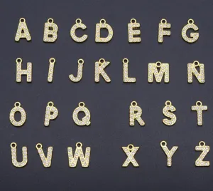Gold-plated alloy rhinestone English alphabet letter pendants for DIY jewelry making, A to Z.