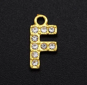 Gold-plated alloy letter F rhinestone DIY pendant charm for personalized jewelry making accessories
