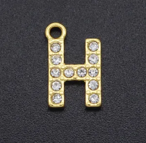 Gold-plated rhinestone letter H pendant charm DIY jewelry accessory for stylish necklaces.