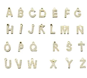 Gold rhinestone letter charms, alloy alphabet pendant for DIY jewelry making main view