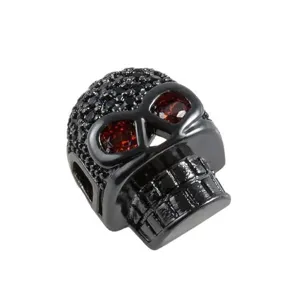 Perle charm tête de mort en zircon noir pour bracelet collier bijou accessoire DIY.