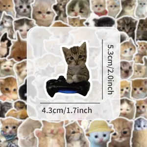 Cute kitten sticker detail showing size and gamepad design for phone case or diary decoration.
