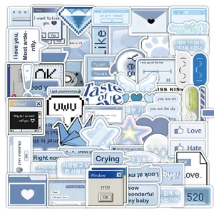 Aesthetic Blue Series Decorative Stickers Cute Retro Network Expressions Words Ins Style PVC Waterproof Sticker For Journaling
