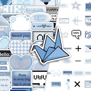 100 pcs blue aesthetic stickers ins style retro cute laptop waterproof journaling decals pack