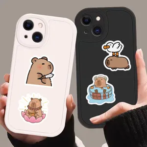 Cute cartoon capybara stickers detail view, fun animal adhesive decals for daily decor.