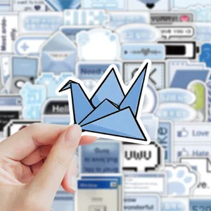 Blue origami crane aesthetic sticker retro internet style waterproof DIY decal for journal